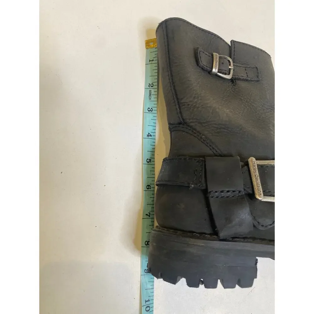 Harley Scarlet Black Mid-Calf Leather Harness Zip Boot EUC Sz 6.5 Square Heel - Picture 9 of 10